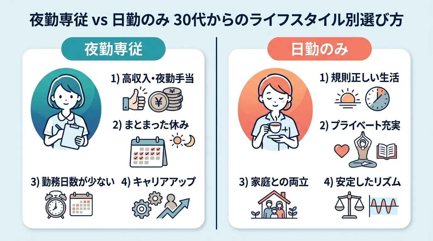 夜勤専従vs日勤のみ30代からのライフスタイル別選び方 MV